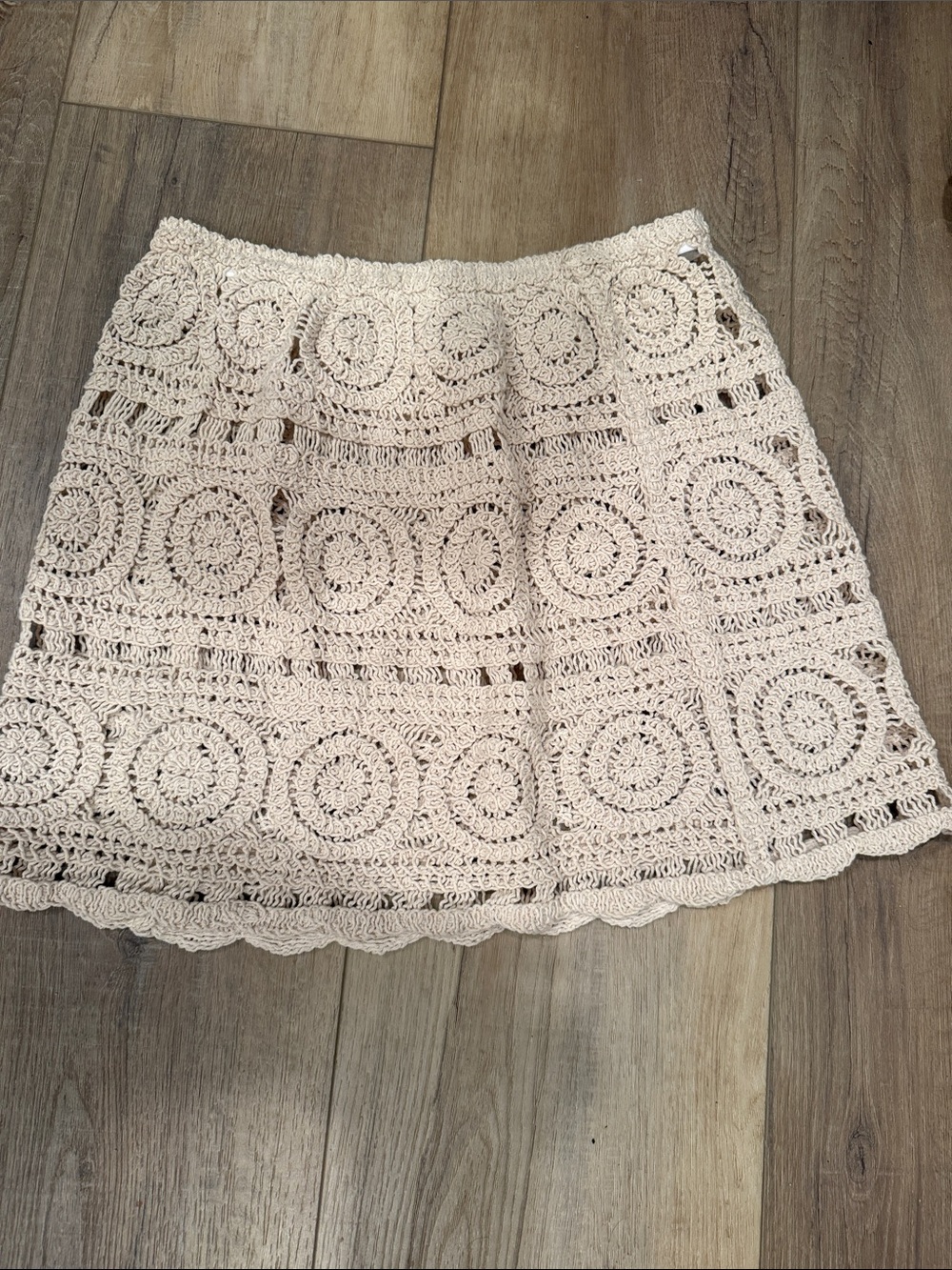 Crochet Circle Mini Skirt in Cream